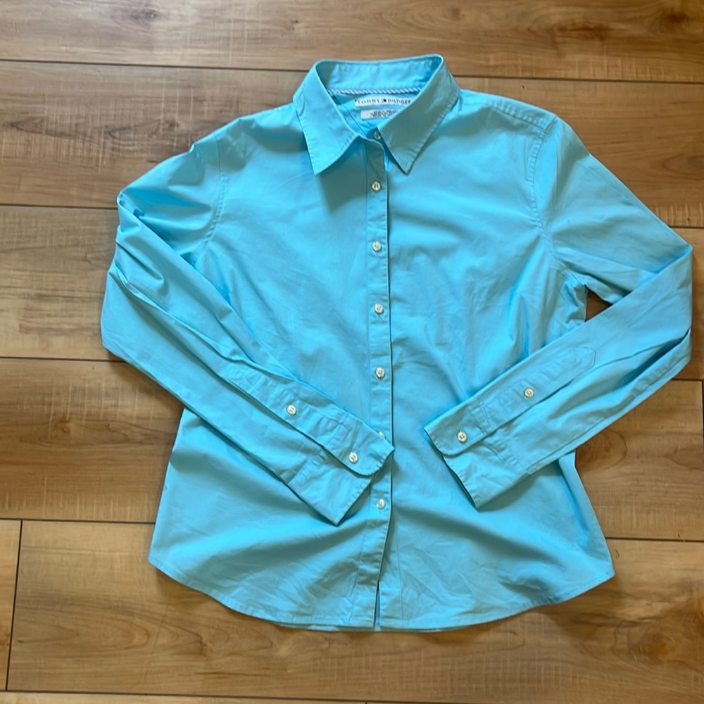 Tommy Hilfiger, button-down, sky, blue top, absolutely stunning on!